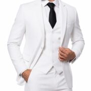 Men's 3 Piece Slim Fit Suit, One Button Blazer Vest Pants Set, Solid Party Dress, Jacket Waistcoat and Trousers with Tie Natural White