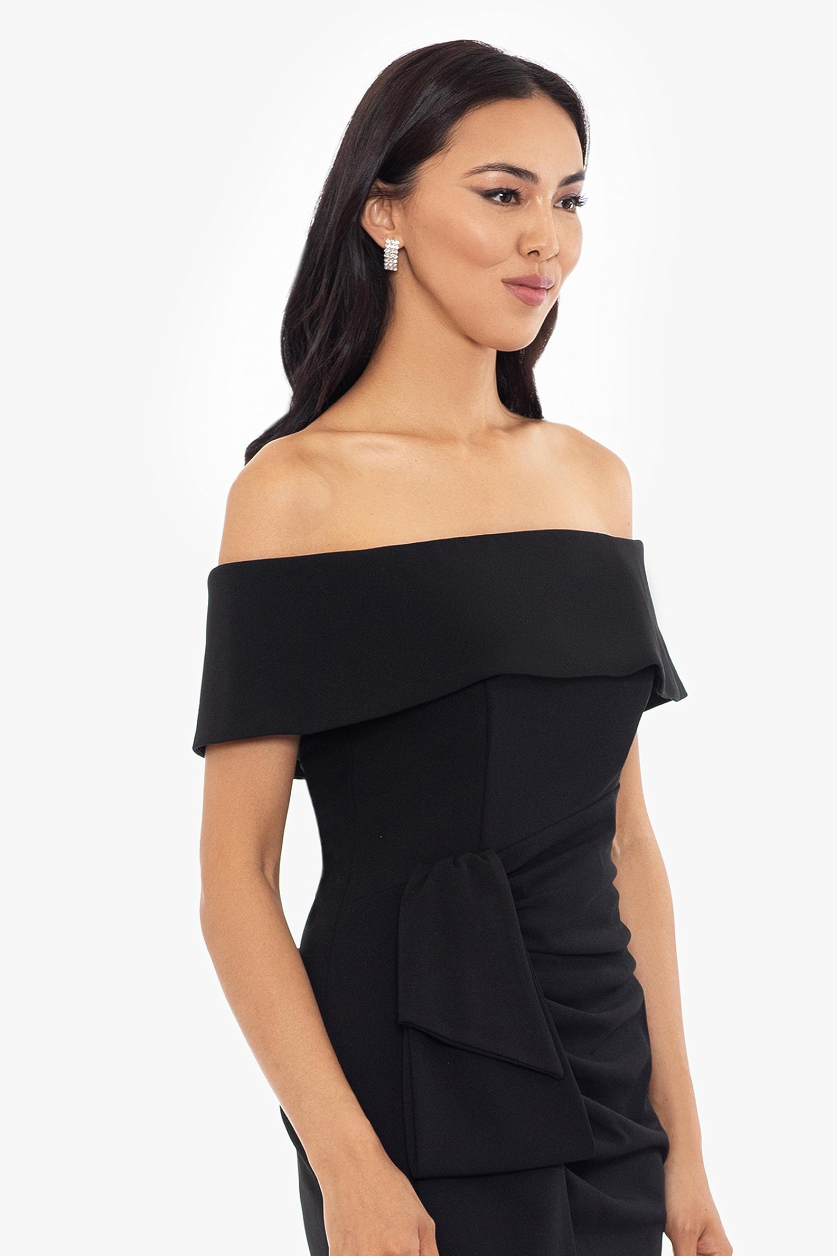 Women's Long Off The Shoulder Scuba Crepe Slit Dress (Reg and Petite), Black, 18 - Image 3