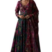 Women's Green Floral Printed Sequined Yoke Festive Anarkali Dress with Churidar and Dupatta Set (SP12848-126754)