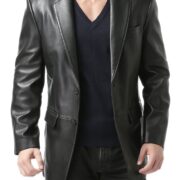 Men's Richard Classic 2-Button Lambskin Leather Blazer Black Medium