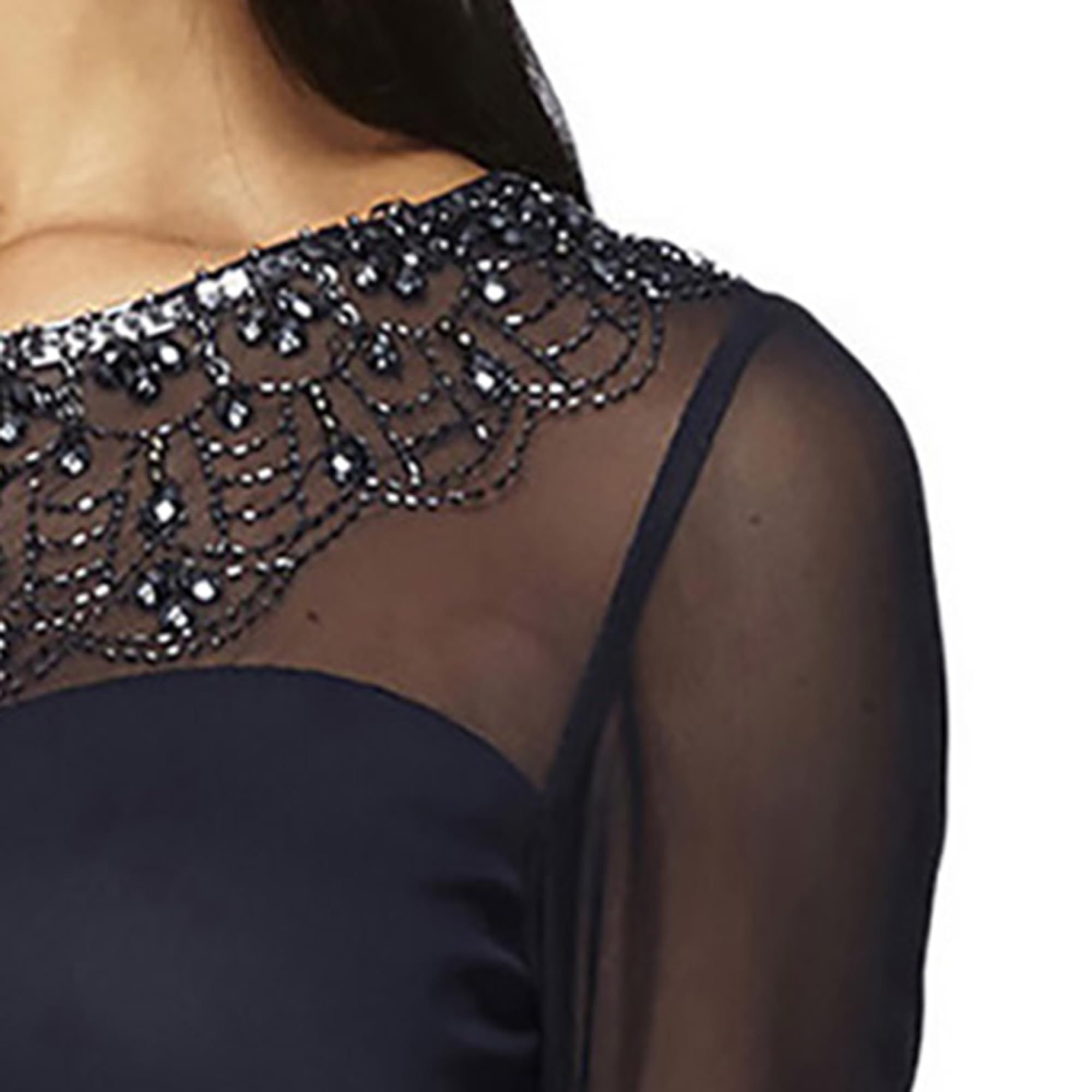 Women's a-Line Sweetheart Neck Dress with Beaded Illusion Neckline, Dark Navy, 14 - Image 2