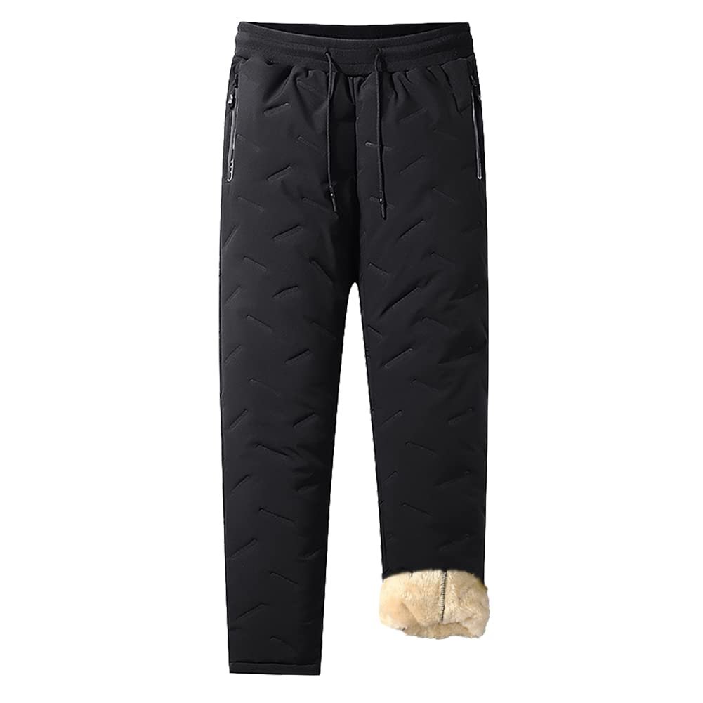 Nopuper Mens Winter Warm Sweatpants Fleece Sherpa Lined Track Pants Active Thermal Joggers with Zipper Pockets, Black - Open Bottom, Large