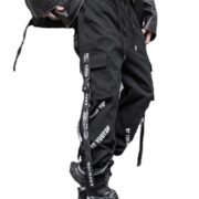 DUDHUH Cargo Pants for Men Techwear Hip Hop Harem Pants Streetwear Fashion Men’s Tactical Track Jogger Pants, Black2, Small