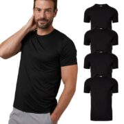 32 Degrees Men's Polyester 4 Pack Cool Quick Dry Active Basic Crew Slim Fit T-Shirt, Black, Medium