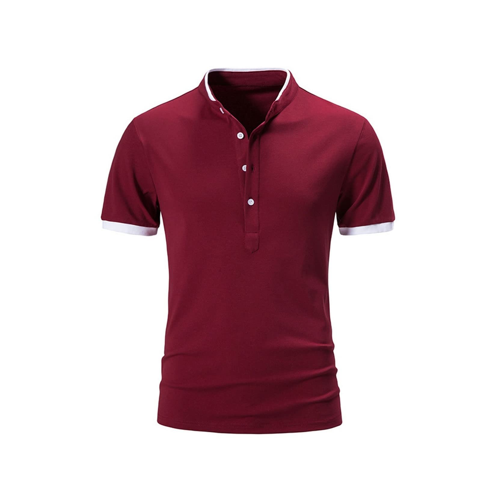 ELBME® Tropical Shirt, Summer short-sleeved basic standing collar shirt Men's T-shirt top Men's comfortable and durable men's wear_1