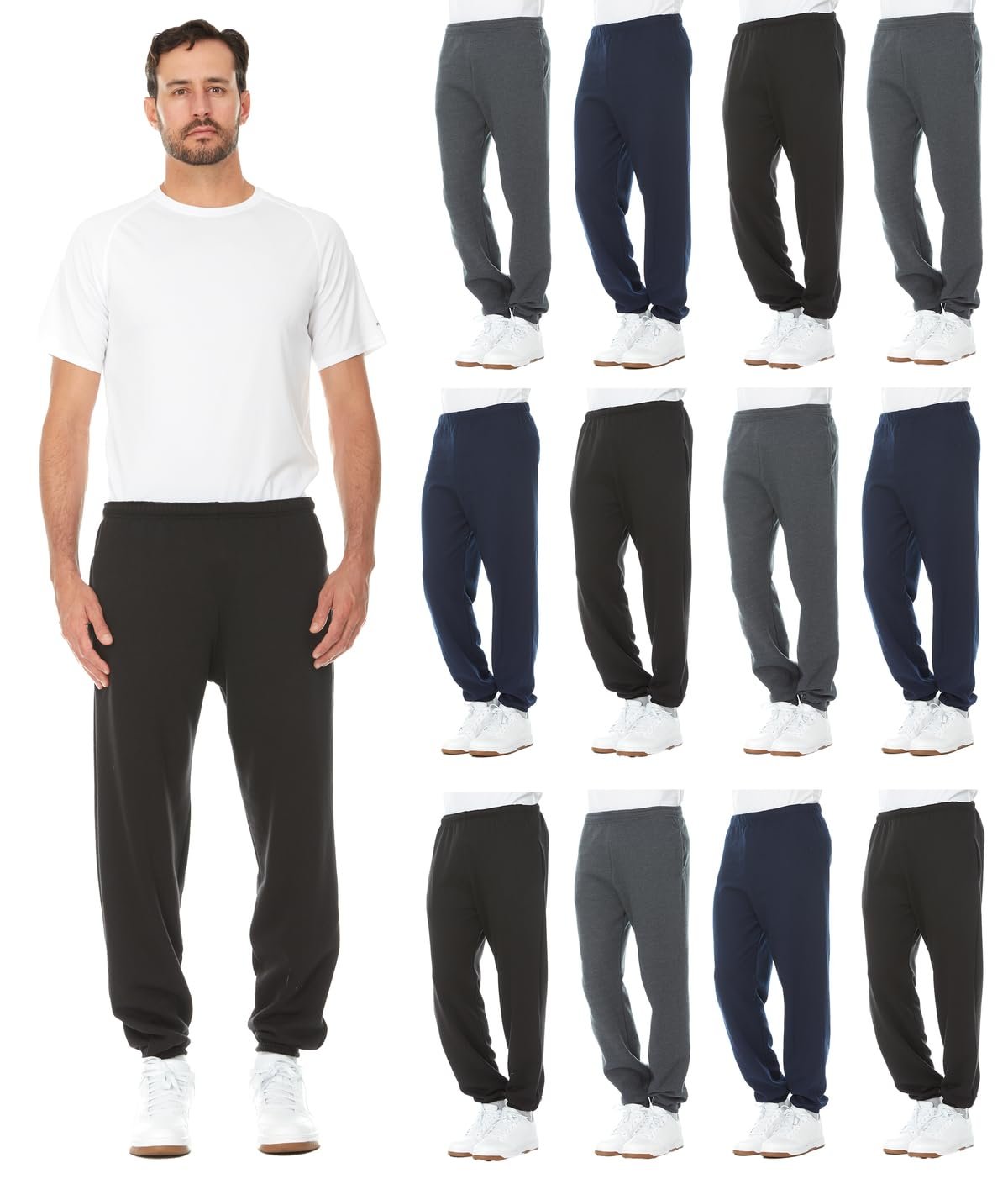 BILLIONHATS 12 Pack of Wholesale Mens Jogger Sweatpants, Homeless Shelter Donation Case, Comfy Bulk Joggers for Men, 12 Mixed Assortment, Large