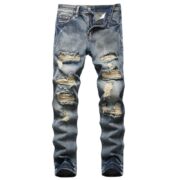 AITITIA Men's Stretch Patchwork Skinny Biker Jeans (333 Blue)
