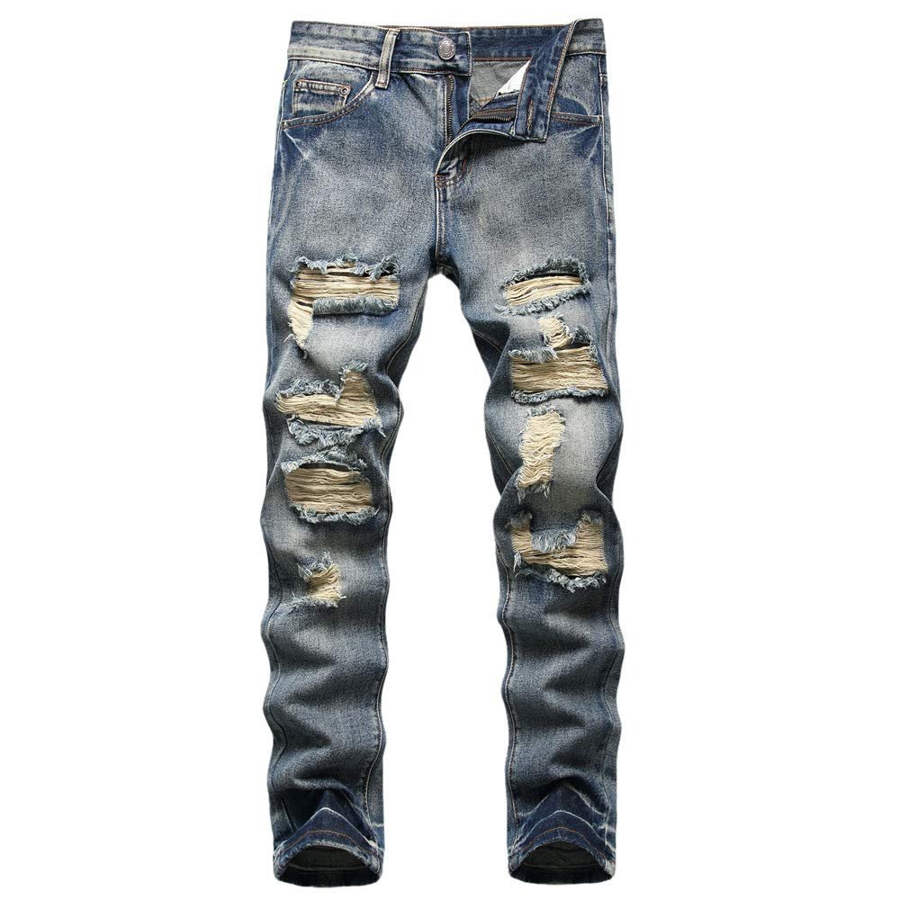 AITITIA Men's Stretch Patchwork Skinny Biker Jeans (333 Blue)
