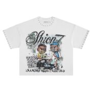 Men's Oversized T-Shirt, Printed Graphic Tees, Streetwaer Boxy Cropped T-Shirt for Men, Embellished Drop Shoulder T-Shirts, White/St 081 Print, Large