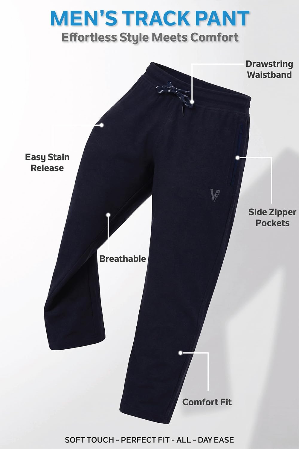 Van Heusen Athleisure Men Regular Fit Track Pants - Cotton Rich - Smart Tech, Easy Stain Release, Anti Stat, Quick Dry, Ultra Soft_50052_Black_XXL - Image 2