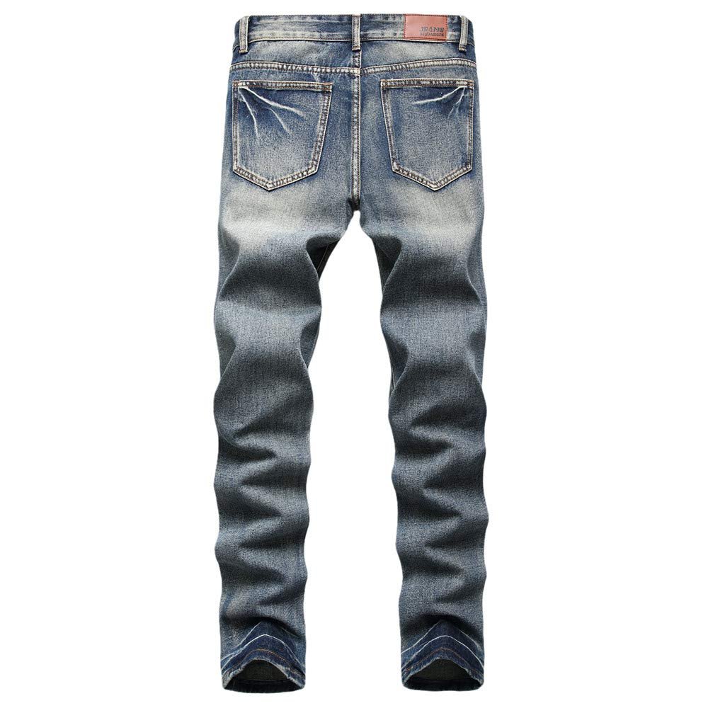 AITITIA Men's Stretch Patchwork Skinny Biker Jeans (333 Blue) - Image 2