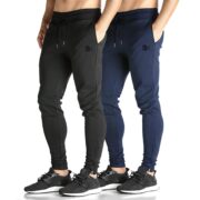 BROKIG Men's Zip Joggers Casual Gym Workout Track Pants, 2 Pack Black+navy