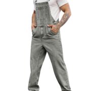 Runcati Men's Denim Bib Overall Jean Romper, Grey, X-Large