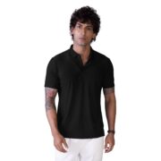 HEKTOR Men’s Bonded Hidden Button Polo Herring Bone–Premium Nylon Polo|Casual Regular Fit Short Sleeve Polo T-Shirt Black