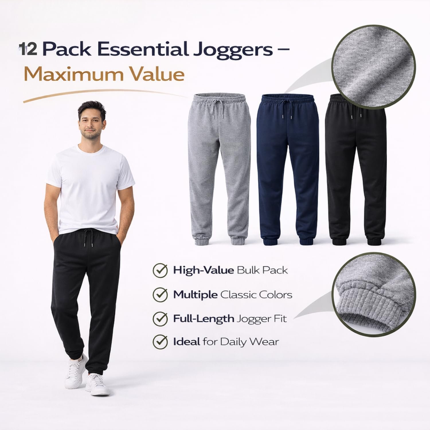 BILLIONHATS 12 Pack of Wholesale Mens Jogger Sweatpants, Homeless Shelter Donation Case, Comfy Bulk Joggers for Men, 12 Mixed Assortment, Large - Image 3