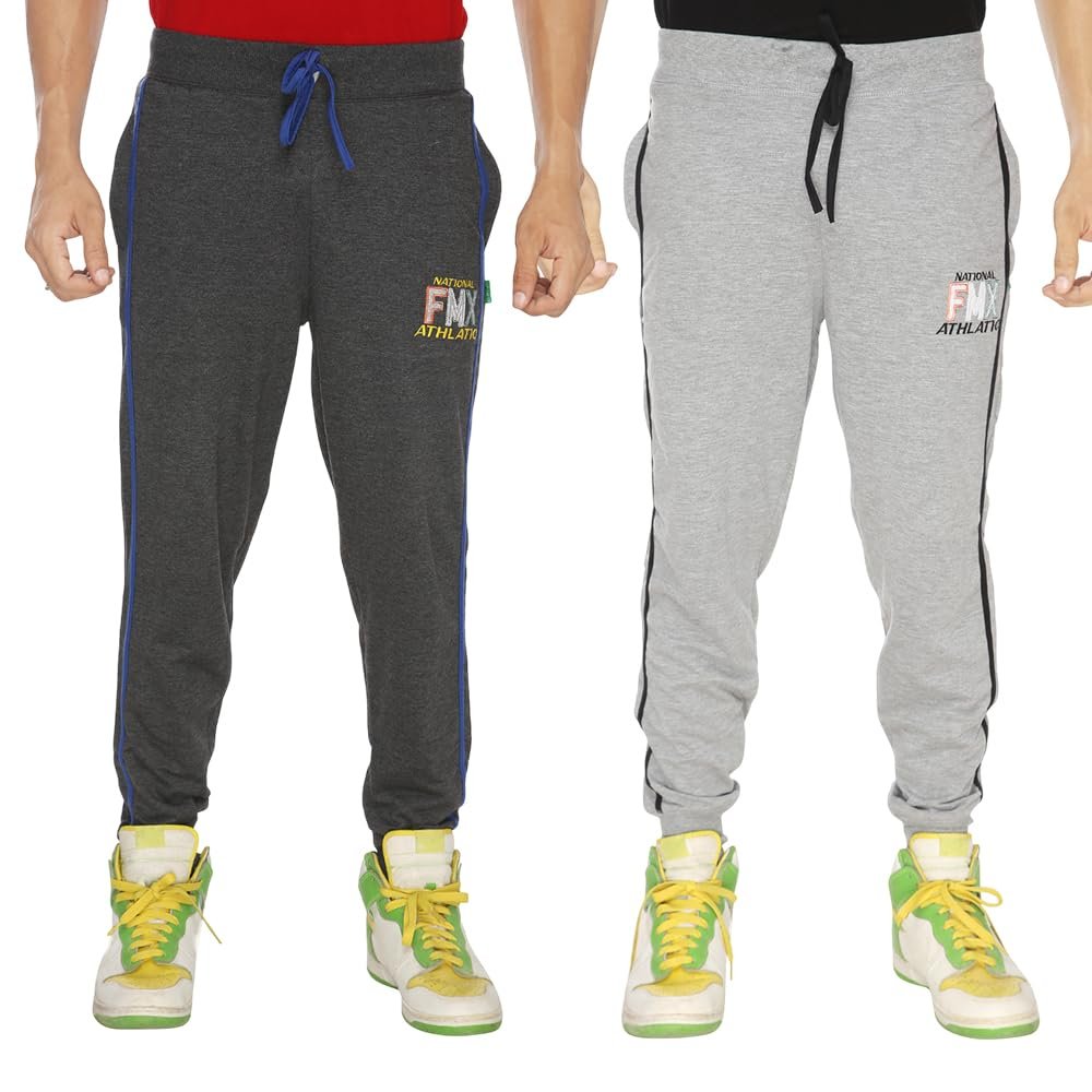 FILMAX Cotton Blend Regular Fit Solid Men's Cotton Blend Ribbed Track Pant with Elegant Design | Comfortable Track Pants for Casual Outings (Pack of 2)(FX-1117-2x6-3XL-Antra Grey & Melange Grey)