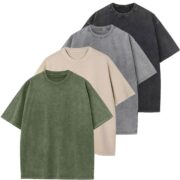 HOUZONIY Oversized T-Shirt for Men Heavy Cotton Regular Fit Basic Men's T-Shirt Set Casual Summer Tops, Black/Black, XL, Army Green/Beige/Grey/Black