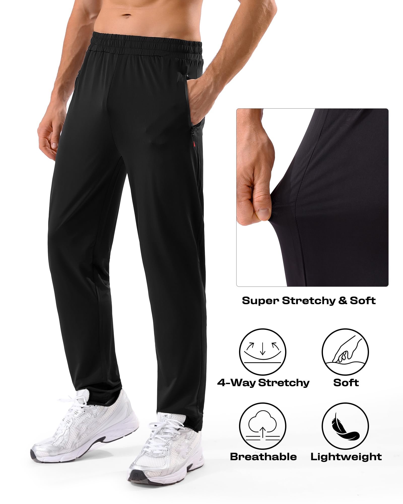 MSGD 5 Pack Men's Sweatpants with Zipper Pockets Stretch Lightweight Athletic Track Activewear Pants for Men Joggers, 5 Pack-black/Dark Grey/Light Grey/Navy/Army Green, Large - Image 4