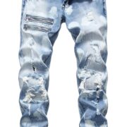 HENGAO Mens Ripped Jeans Stretch Skinny Jeans with Zipper Size 28-48, 1161 Light Blue, 44