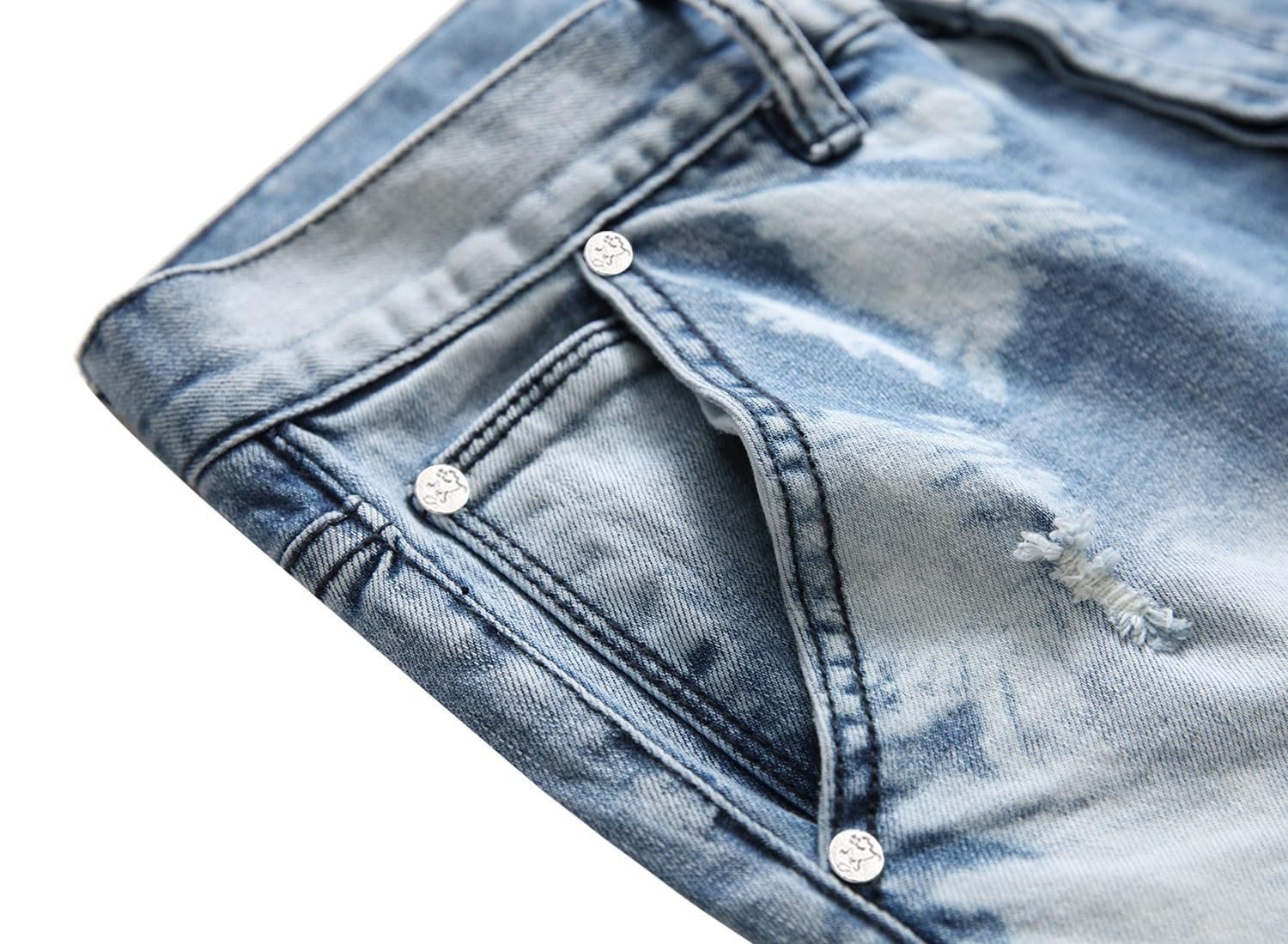 HENGAO Mens Ripped Jeans Stretch Skinny Jeans with Zipper Size 28-48, 1161 Light Blue, 44 - Image 7