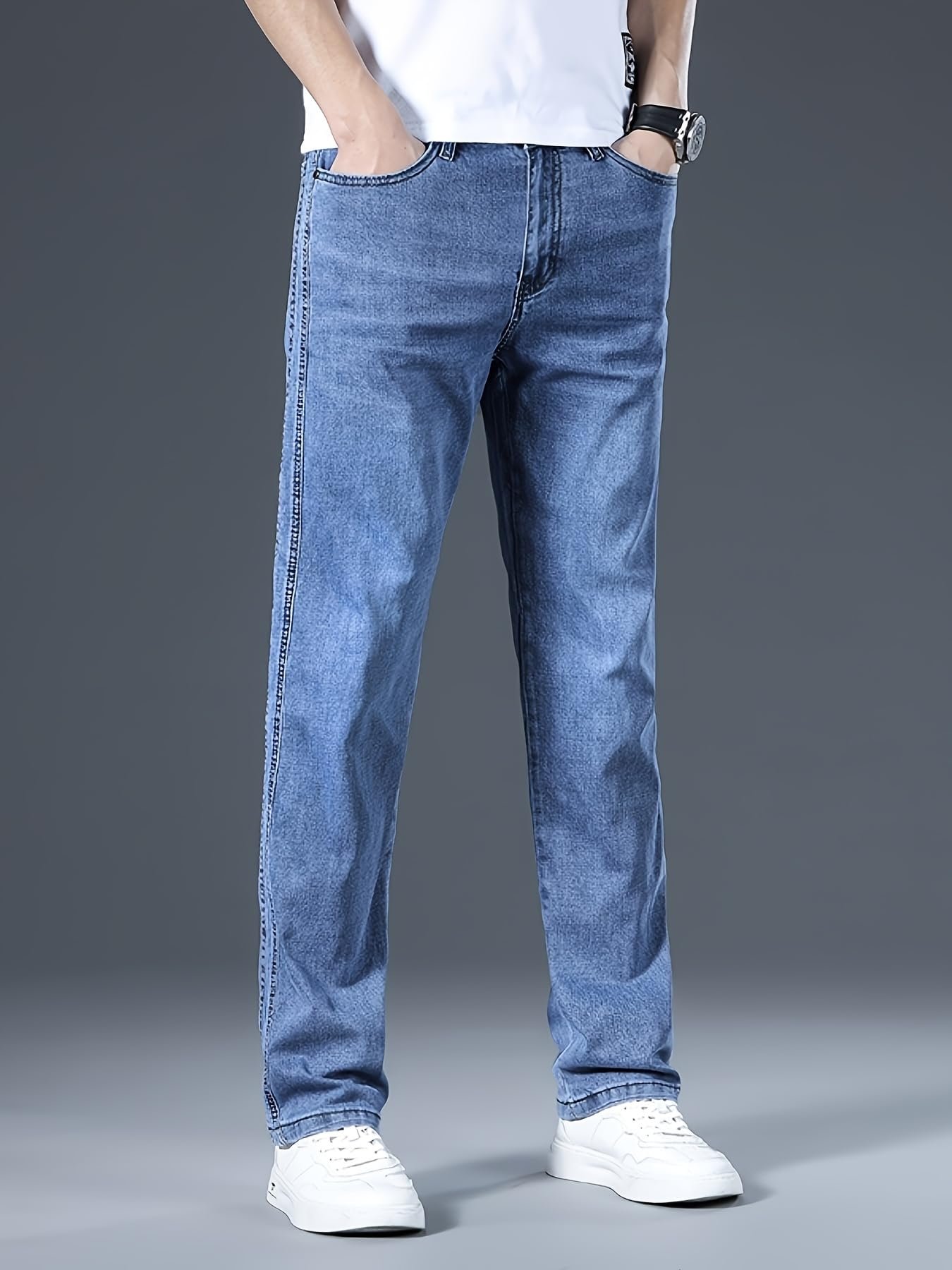 URBAN POCKETS Jeans for Men | Denim Pants with Regular Fit & Classic Straight Cut (Double-Top-Blue jeans-U11) - Image 6