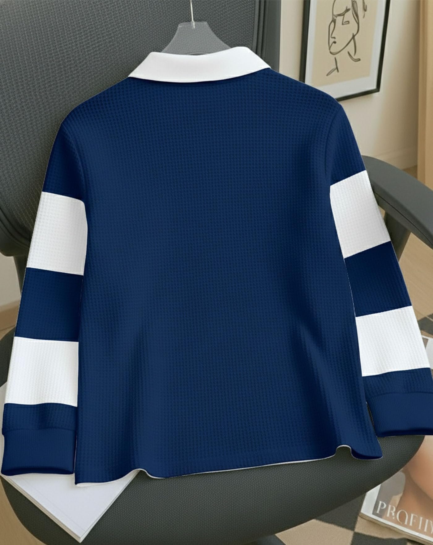 Enitor Mens Stylish Half Zip Tshirt, Texture Striped Casual T-Shirt for Men, Formal Collared Neck Full Sleeves T-Shirt for Boys - Image 2