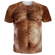 Fanient Mens Funny T-Shirt, 3D Hairy Chest Print, Novelty Crewneck Tee, Brown, XX-Large