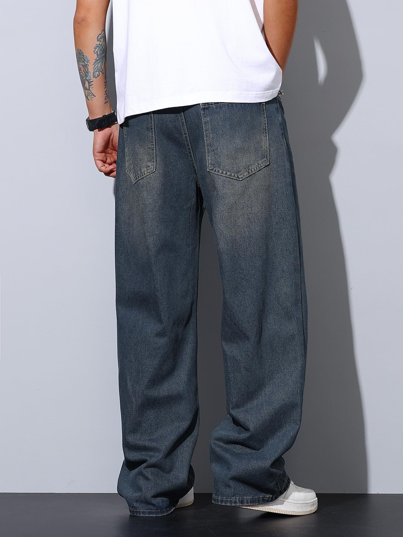 DFGIGT Mens Wide Leg Baggy Jeans Y2k Casual Loose Denim Pants Streetwear, D14 Haze Blue, X-Small - Image 5