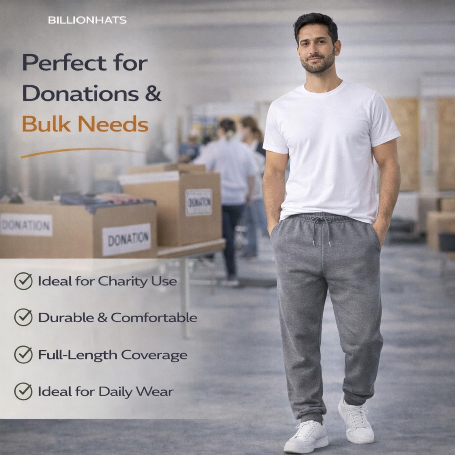 BILLIONHATS 12 Pack of Wholesale Mens Jogger Sweatpants, Homeless Shelter Donation Case, Comfy Bulk Joggers for Men, 12 Mixed Assortment, Large - Image 2