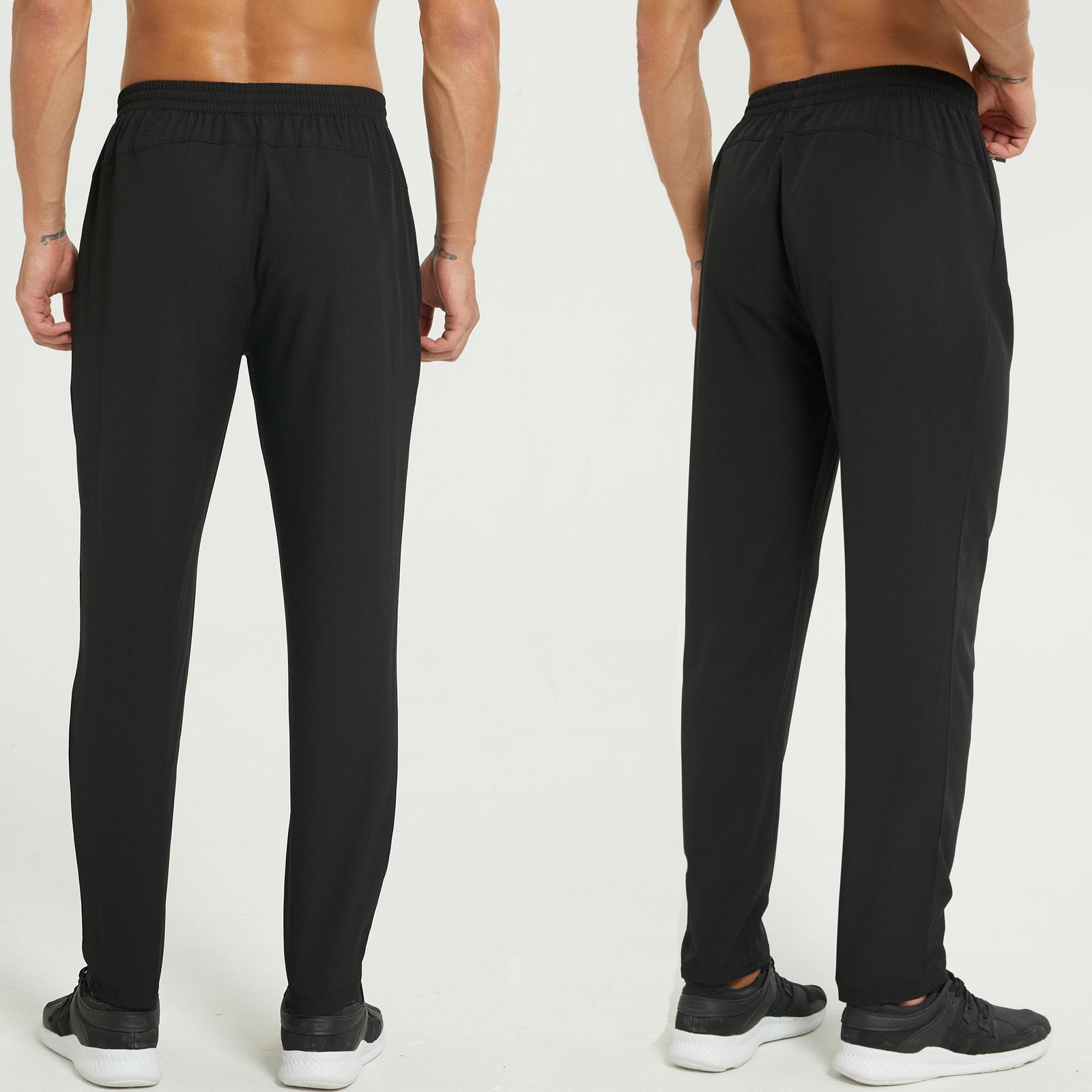 frueo 2 Pack Mens Track Pants Lightweigt Jogging Pants Workout Sweatpants Running Gym Training Sweatpants with Zip Pockets, Black Grey, L - Image 2