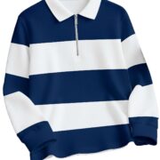 Enitor Mens Stylish Half Zip Tshirt, Texture Striped Casual T-Shirt for Men, Formal Collared Neck Full Sleeves T-Shirt for Boys