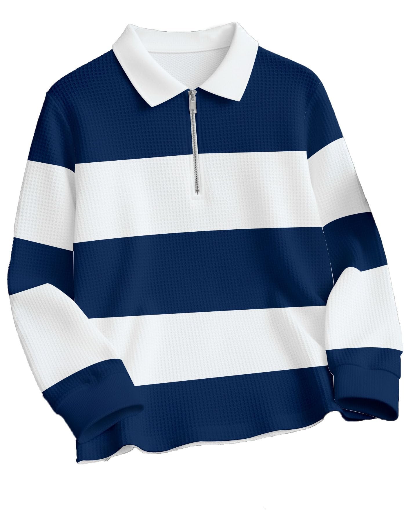 Enitor Mens Stylish Half Zip Tshirt, Texture Striped Casual T-Shirt for Men, Formal Collared Neck Full Sleeves T-Shirt for Boys