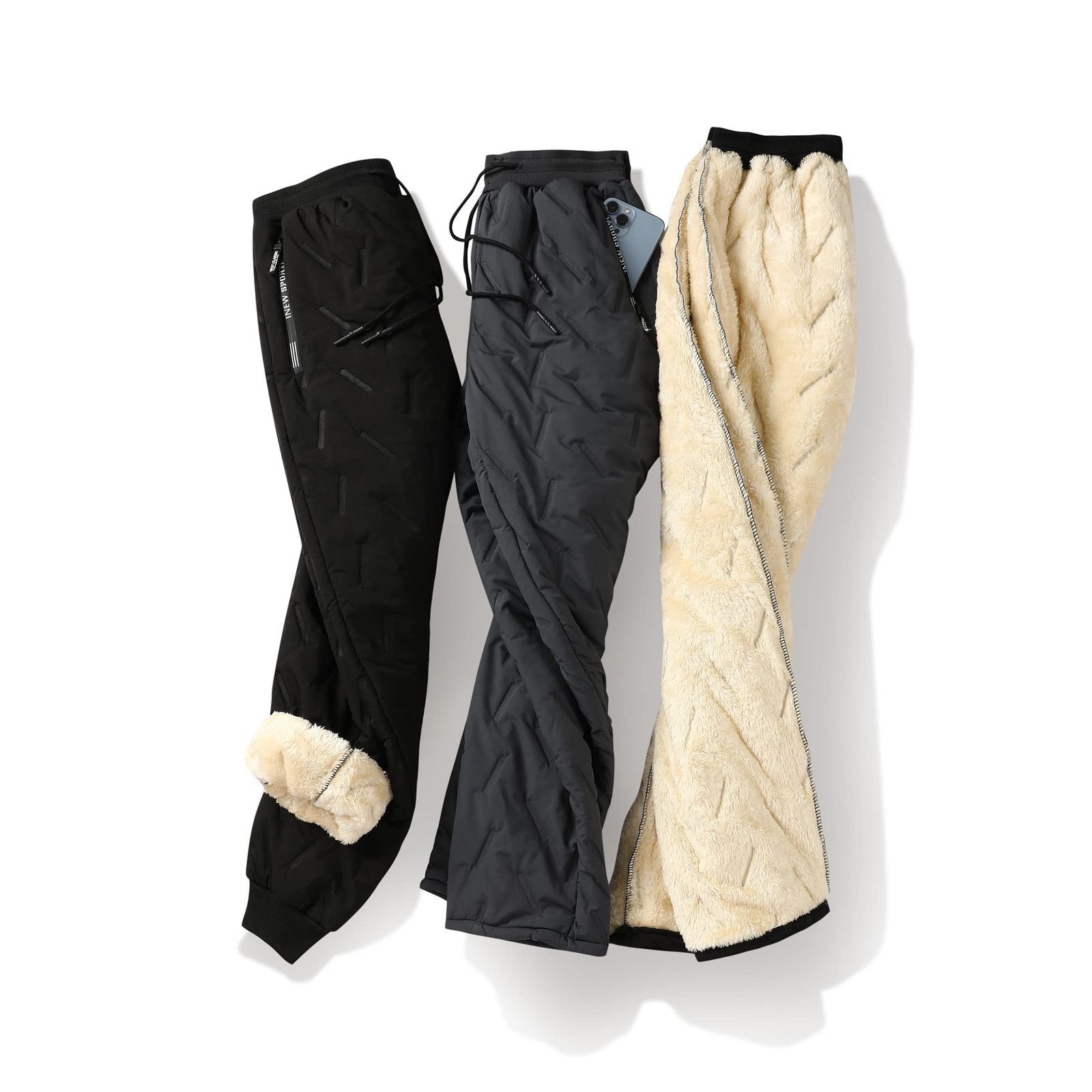 Nopuper Mens Winter Warm Sweatpants Fleece Sherpa Lined Track Pants Active Thermal Joggers with Zipper Pockets, Black - Open Bottom, Large - Image 9