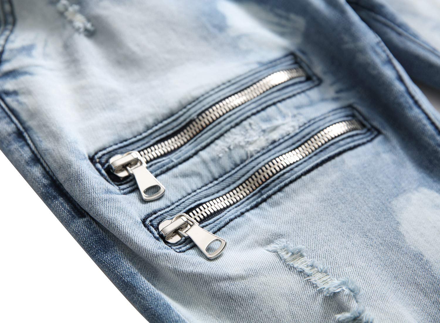 HENGAO Mens Ripped Jeans Stretch Skinny Jeans with Zipper Size 28-48, 1161 Light Blue, 44 - Image 4