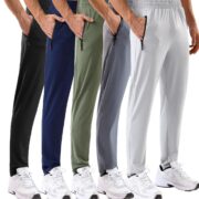 MSGD 5 Pack Men's Sweatpants with Zipper Pockets Stretch Lightweight Athletic Track Activewear Pants for Men Joggers, 5 Pack-black/Dark Grey/Light Grey/Navy/Army Green, Large