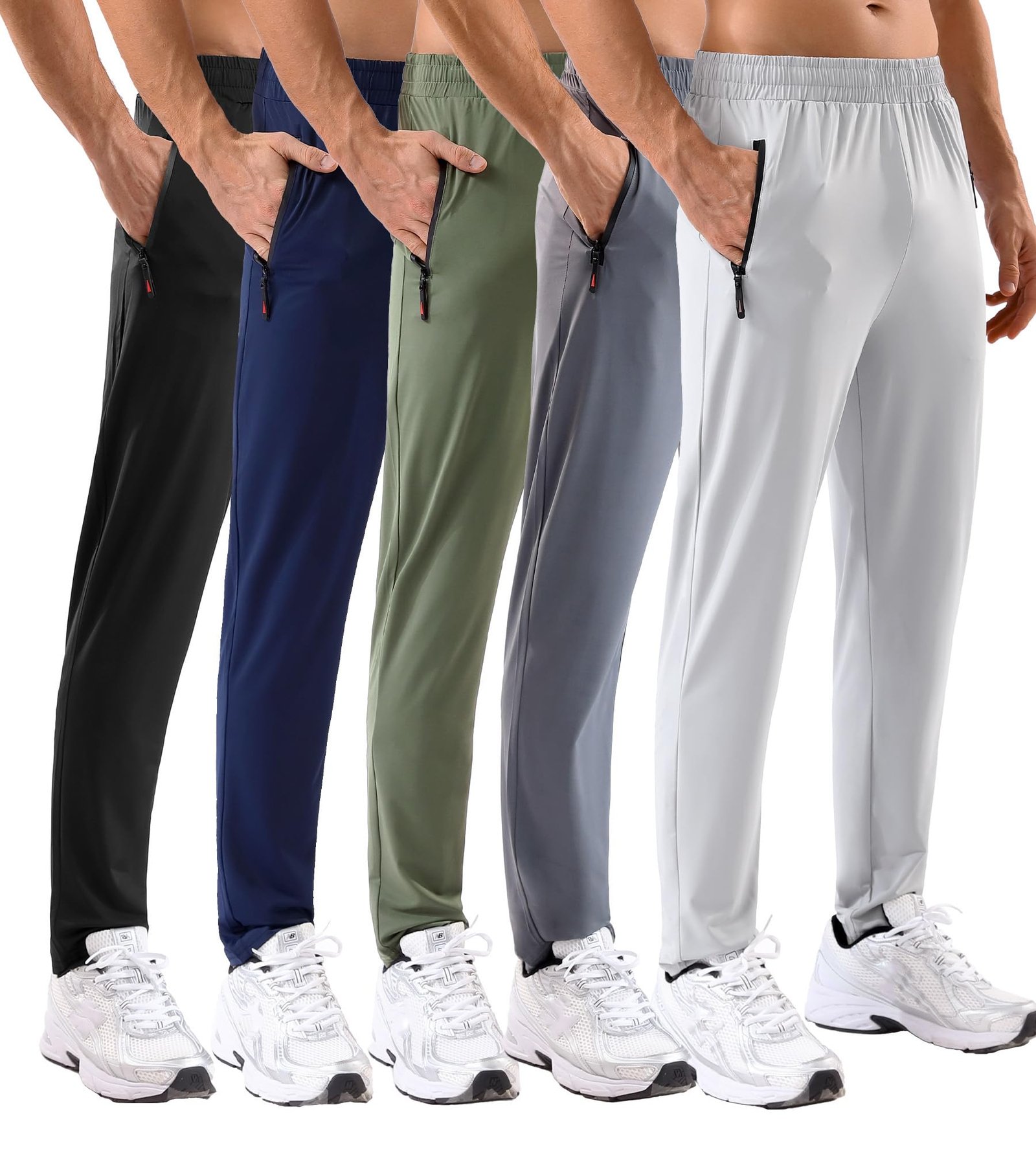 MSGD 5 Pack Men's Sweatpants with Zipper Pockets Stretch Lightweight Athletic Track Activewear Pants for Men Joggers, 5 Pack-black/Dark Grey/Light Grey/Navy/Army Green, Large
