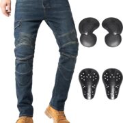 CTBQiTom Motorcycle Pants for Men Motocross Riding Pants Motorbike Riding Denim Jeans with Knee and Hip CE Armor Pads, Blue, 34 Regular
