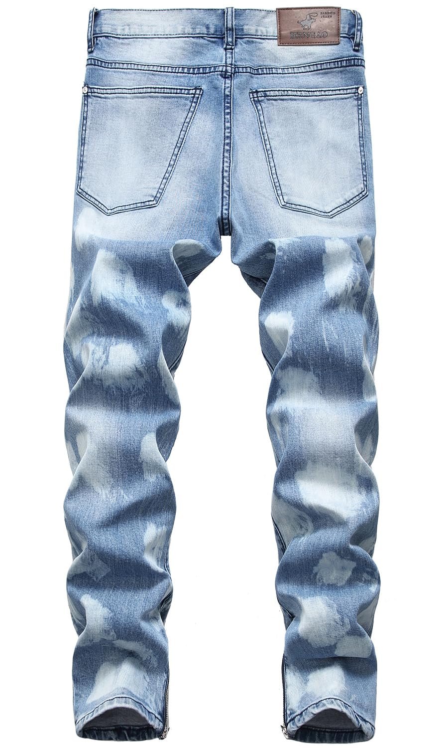 HENGAO Mens Ripped Jeans Stretch Skinny Jeans with Zipper Size 28-48, 1161 Light Blue, 44 - Image 2