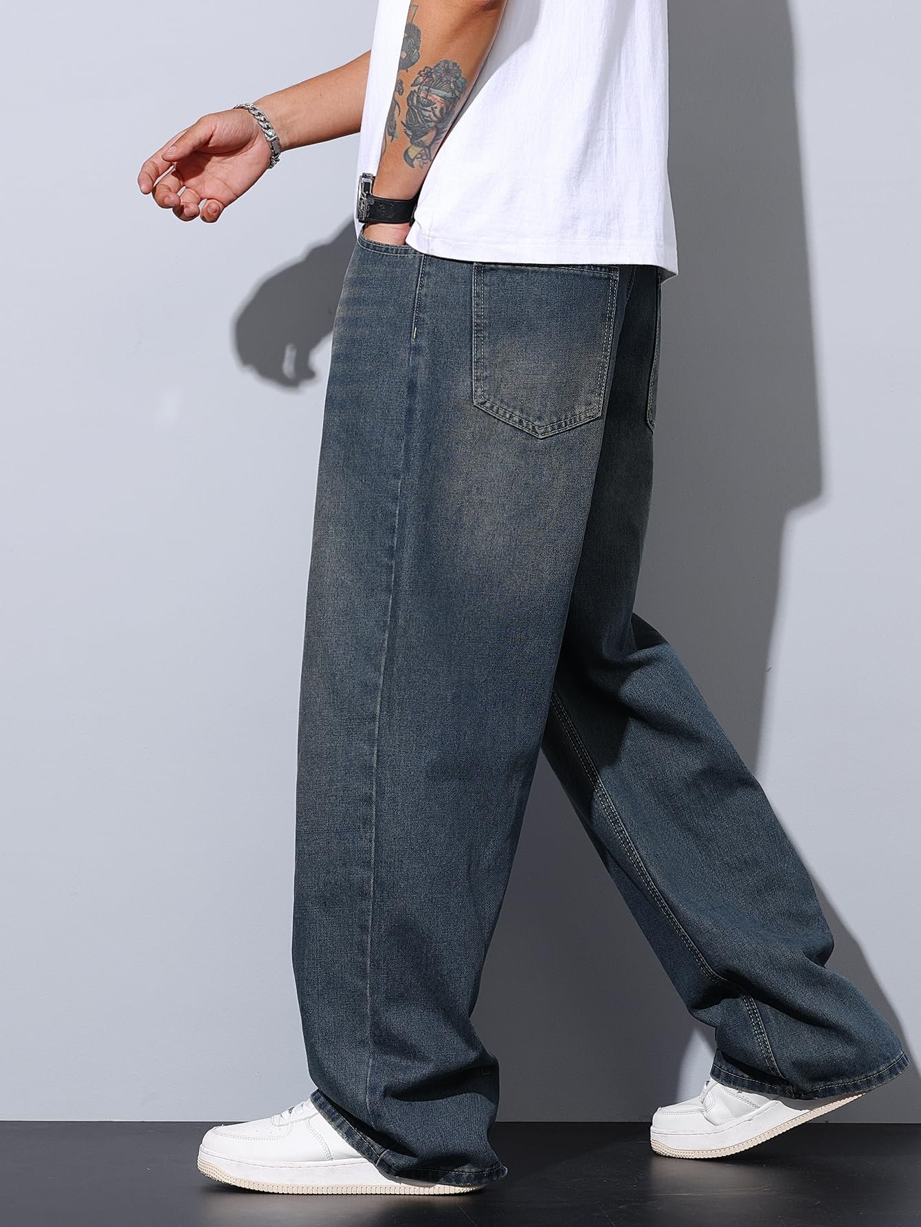 DFGIGT Mens Wide Leg Baggy Jeans Y2k Casual Loose Denim Pants Streetwear, D14 Haze Blue, X-Small - Image 4