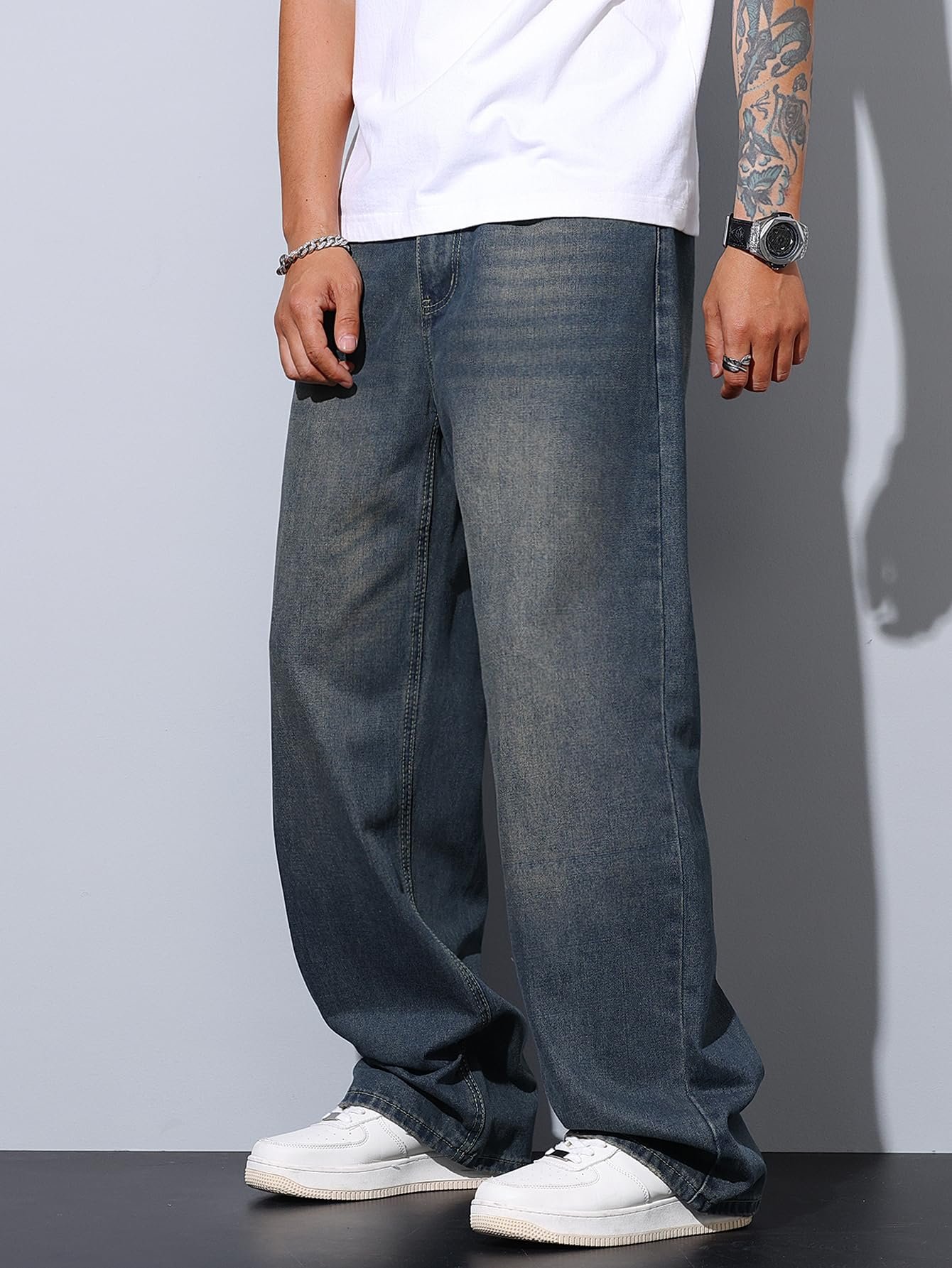 DFGIGT Mens Wide Leg Baggy Jeans Y2k Casual Loose Denim Pants Streetwear, D14 Haze Blue, X-Small - Image 3