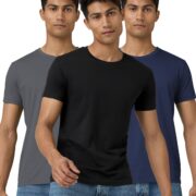 XYXX Men's Pace Regular Fit Crew Neck 100% Combed Cotton Half Sleeve T-Shirt|Pitch Black+Polar White+Anchor Grey|M