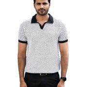 The Posh Monk Men’s Flat-Knit Polo T-Shirt | Dotted Pattern Design | 100% Cotton | Structured Collar | Premium Breathable Knit | Luxury Casualwear | XL Multicolour