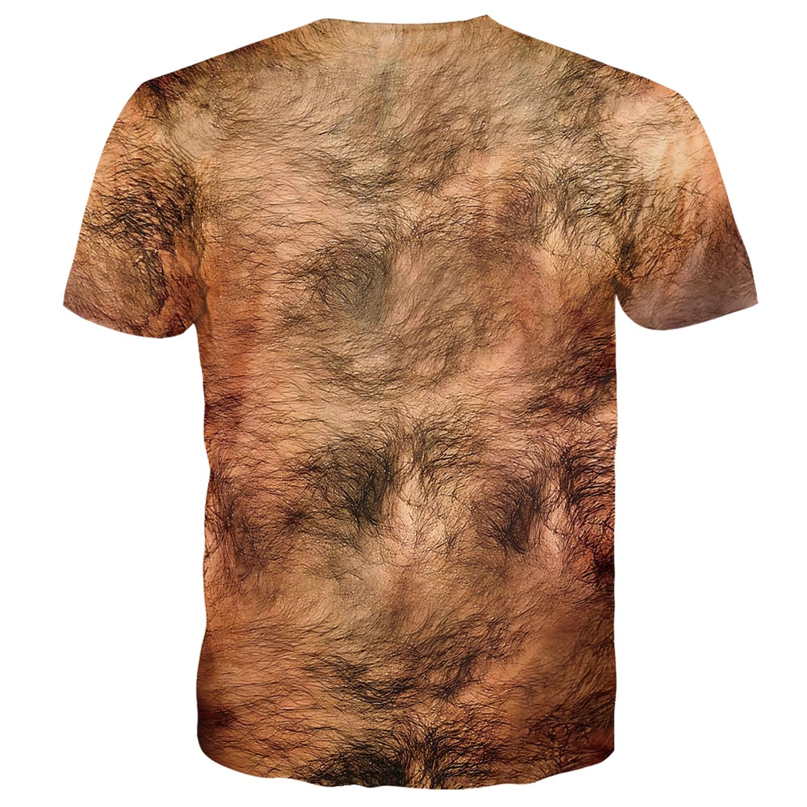 Fanient Mens Funny T-Shirt, 3D Hairy Chest Print, Novelty Crewneck Tee, Brown, XX-Large - Image 2